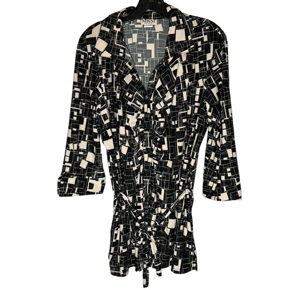 MKM Designs Tunic Top With Belt 3/4 Sleeves Retro Geometric Women’s Size 2X - Picture 1 of 15